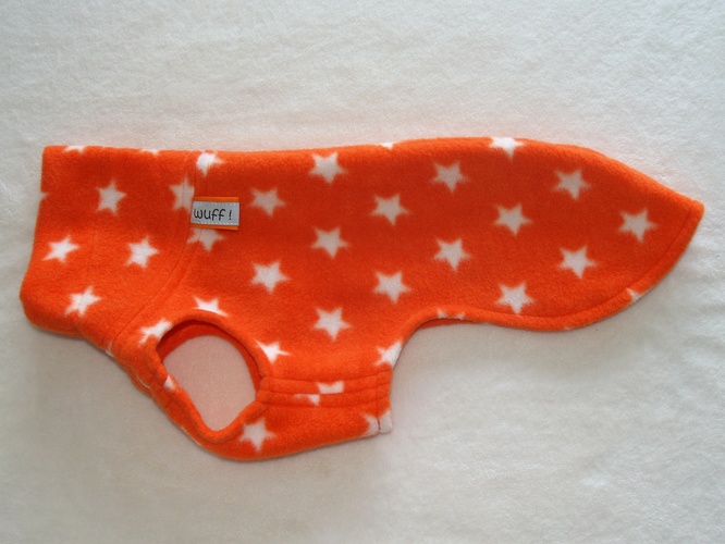 Fleece: Orange mit weißen Sternen, Bestell-Nr.: PWi-O/ST-XXS / Typ 1, Preis: 29,75€